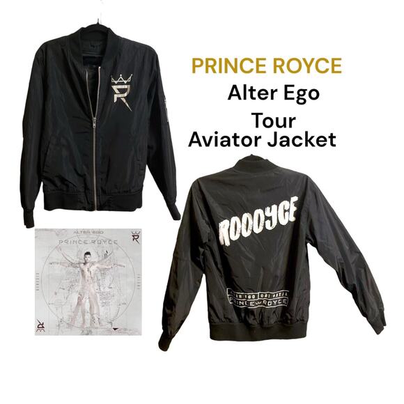 Prince Royce Alter Ego Tour Aviator Bomber Jacket Size XS Gold Logo “Roooyse” - Picture 1 of 16